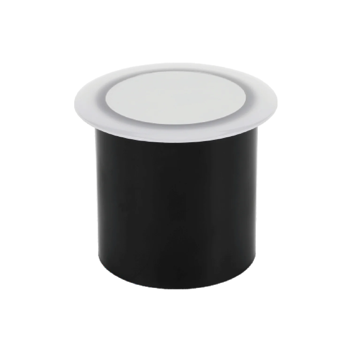 Black cylindrical LED inground light with a frosted diffuser, suitable for outdoor spot lighting.