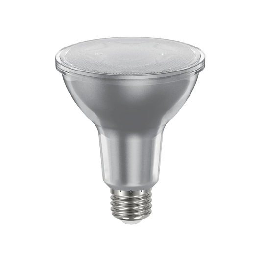 Silver LED light bulb on a white background