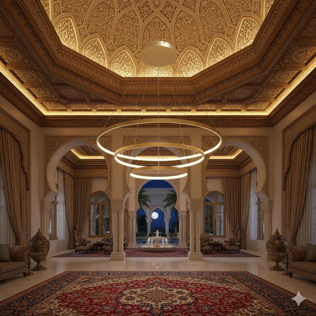 Luxurious interior with ornate ceiling and decor