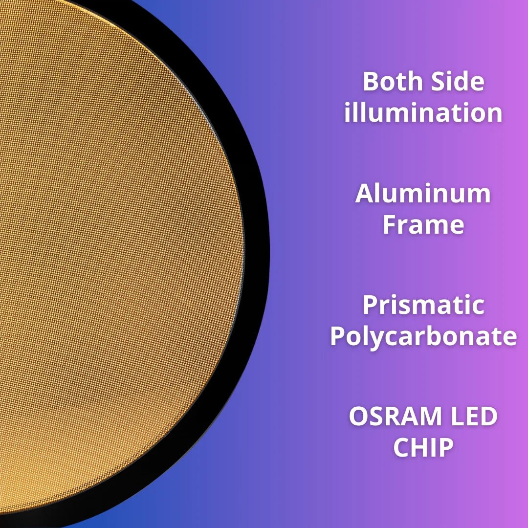 Product with features listed on a gradient background