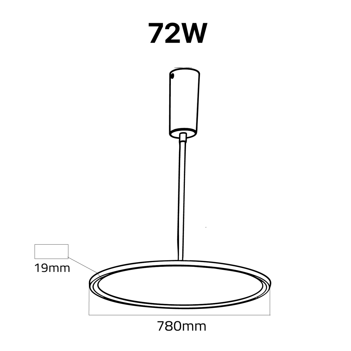 Technical drawing of a pendant light with dimensions labeled