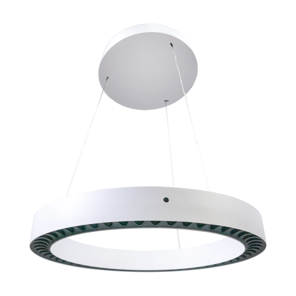 Modern pendant light with white and green design on a white background