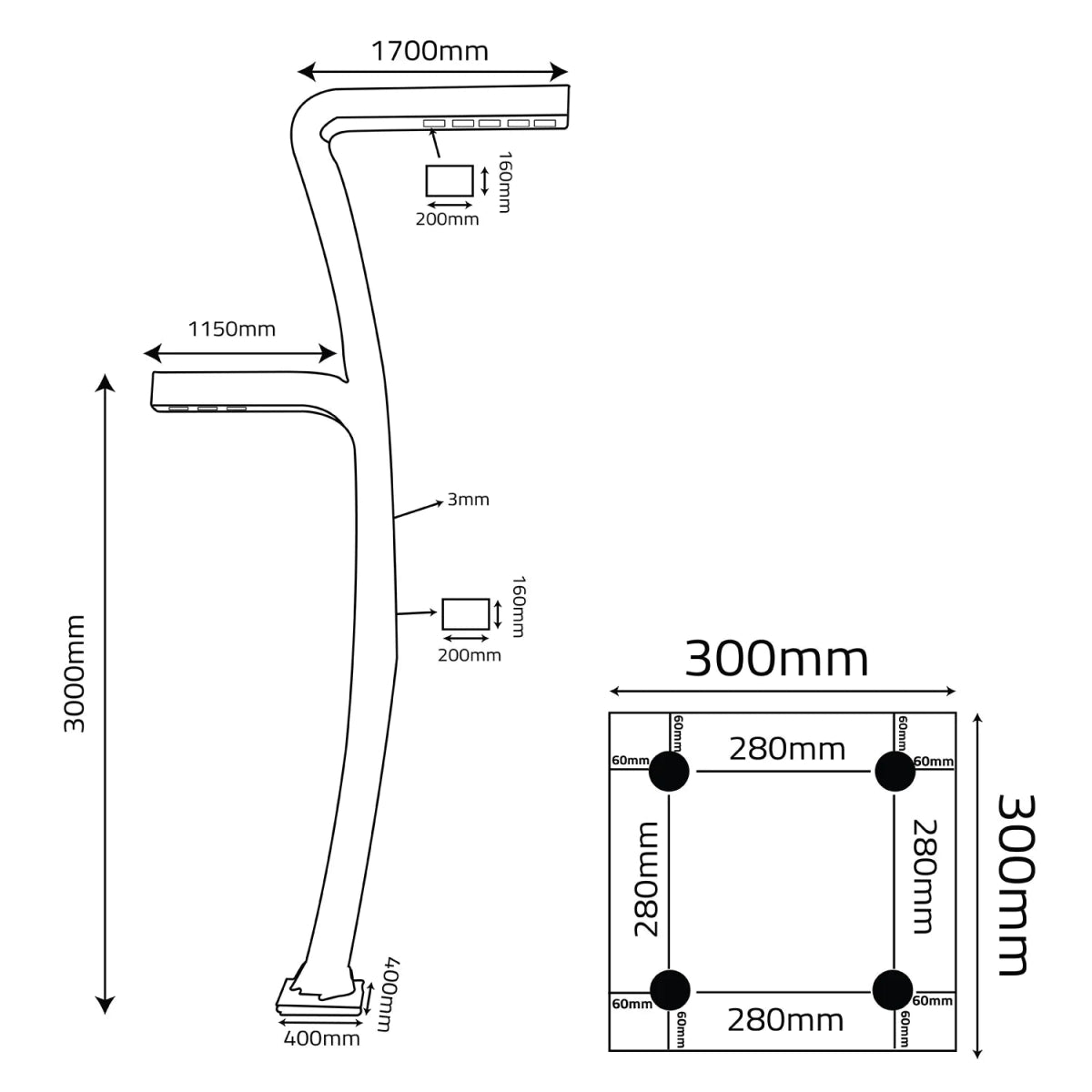 LED Pole Light 5 Meter 200W+120W IP54 for streets & parks (QT1850‑2)