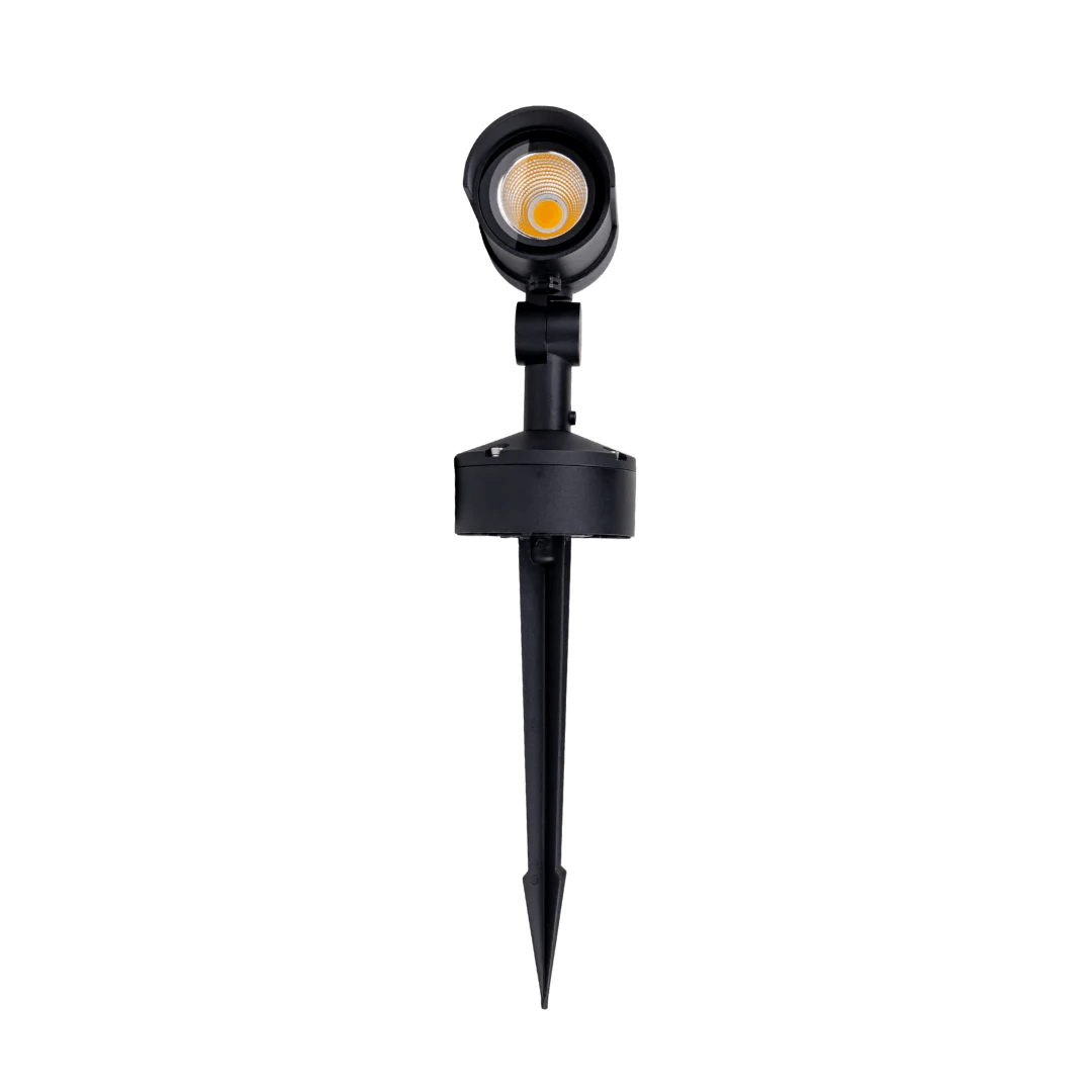 Black outdoor spotlight with a spike on a transparent background