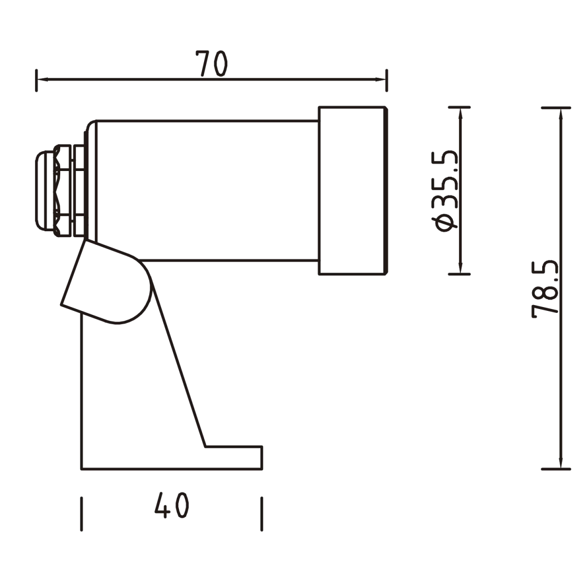 Technical drawing of a mechanical component with dimensions labeled