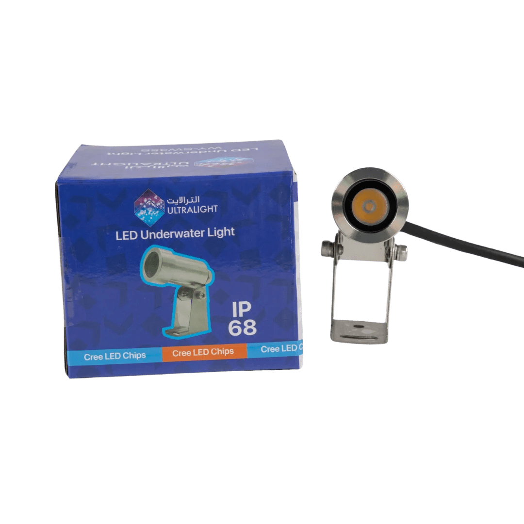 LED Underwater Light with packaging on a white background