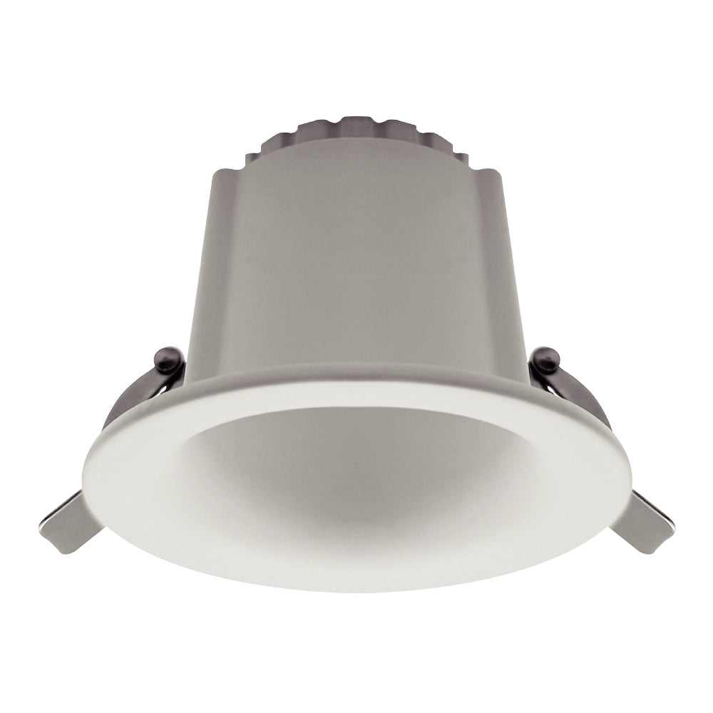 A recessed LED downlight fixture in a matte white finish, shown from a front-facing perspective against a solid white background.