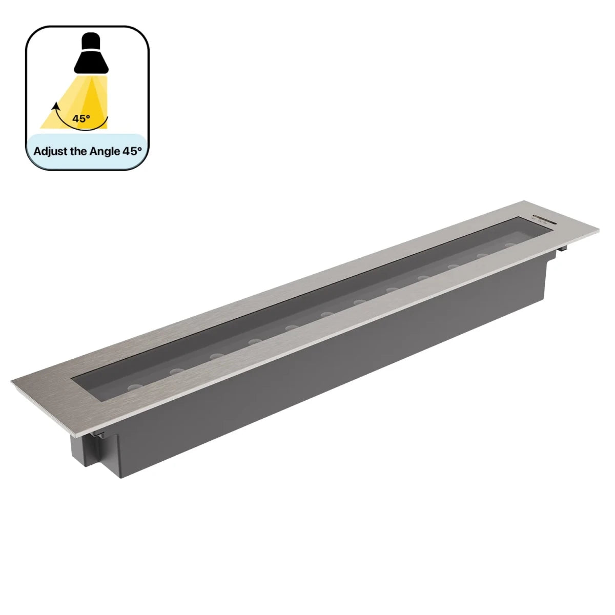 A linear inground LED light with 12W / 18W power and an adjustable Beam Angle 45° , IP67 Waterproof Protection,