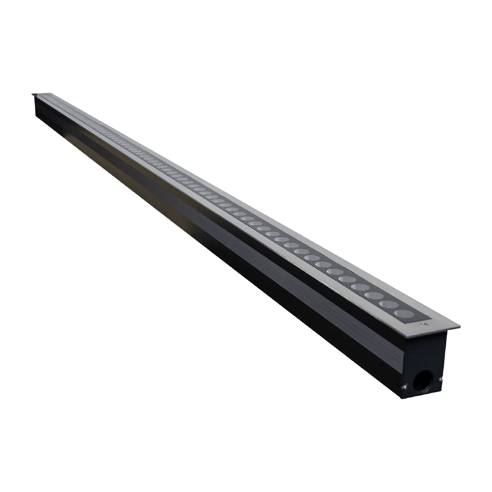 Black rectangular object with embedded lights on a white background