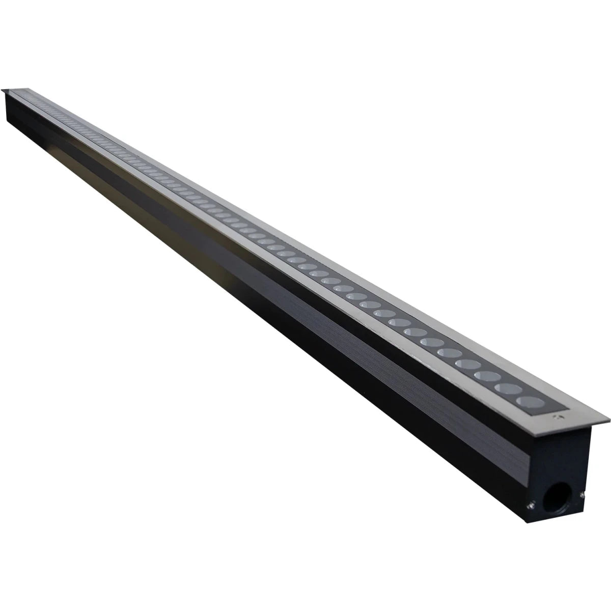 Linear array of Long round lights on a white background
