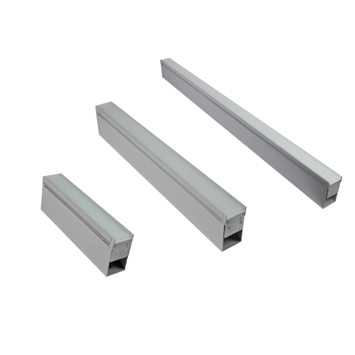 Three metallic rectangular bars on a white background