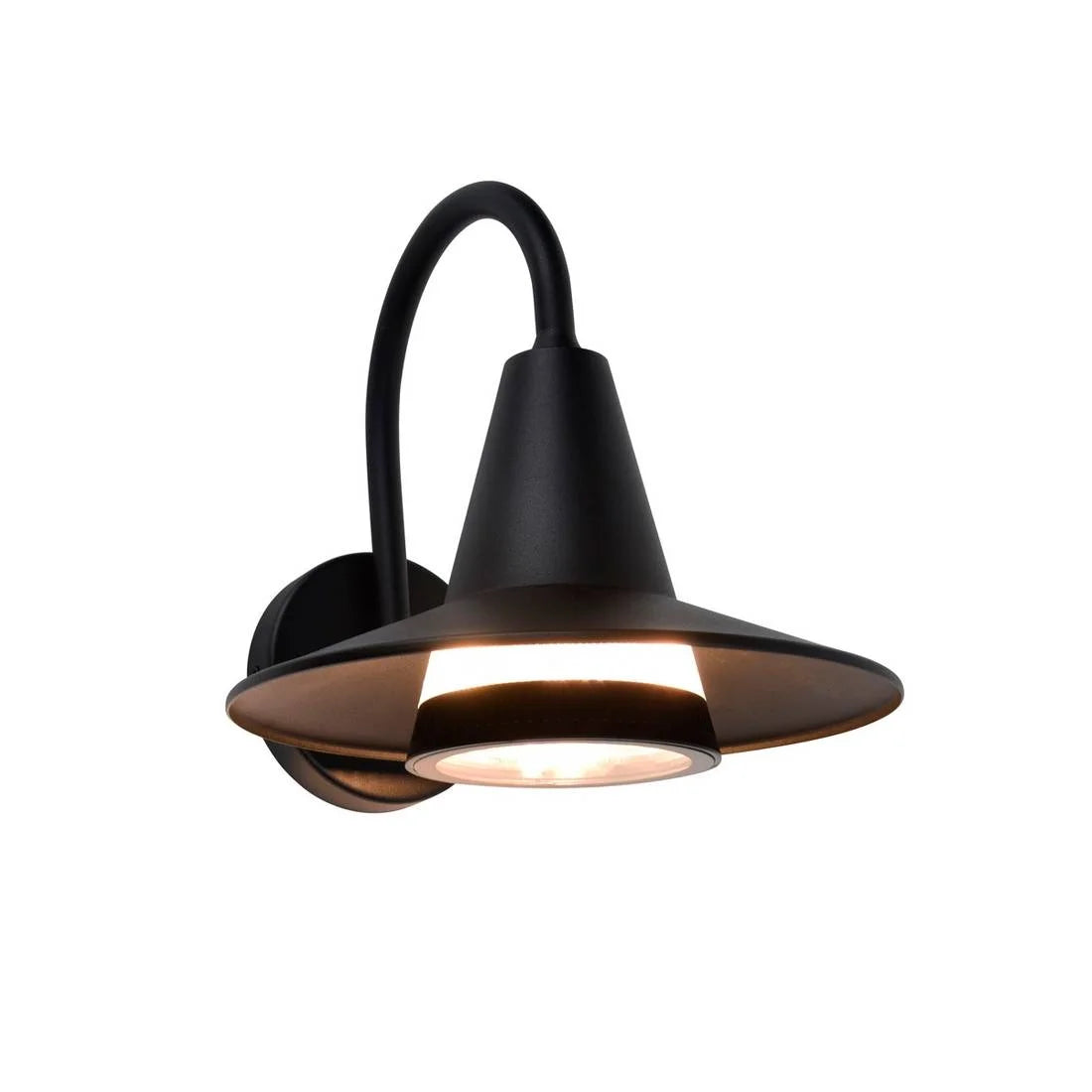 Black wall-mounted light fixture on a white background