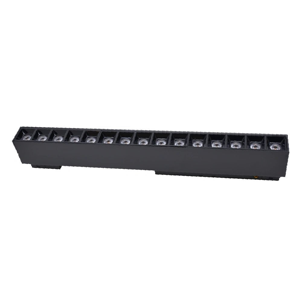 Black rectangular component with multiple small holes on a white background