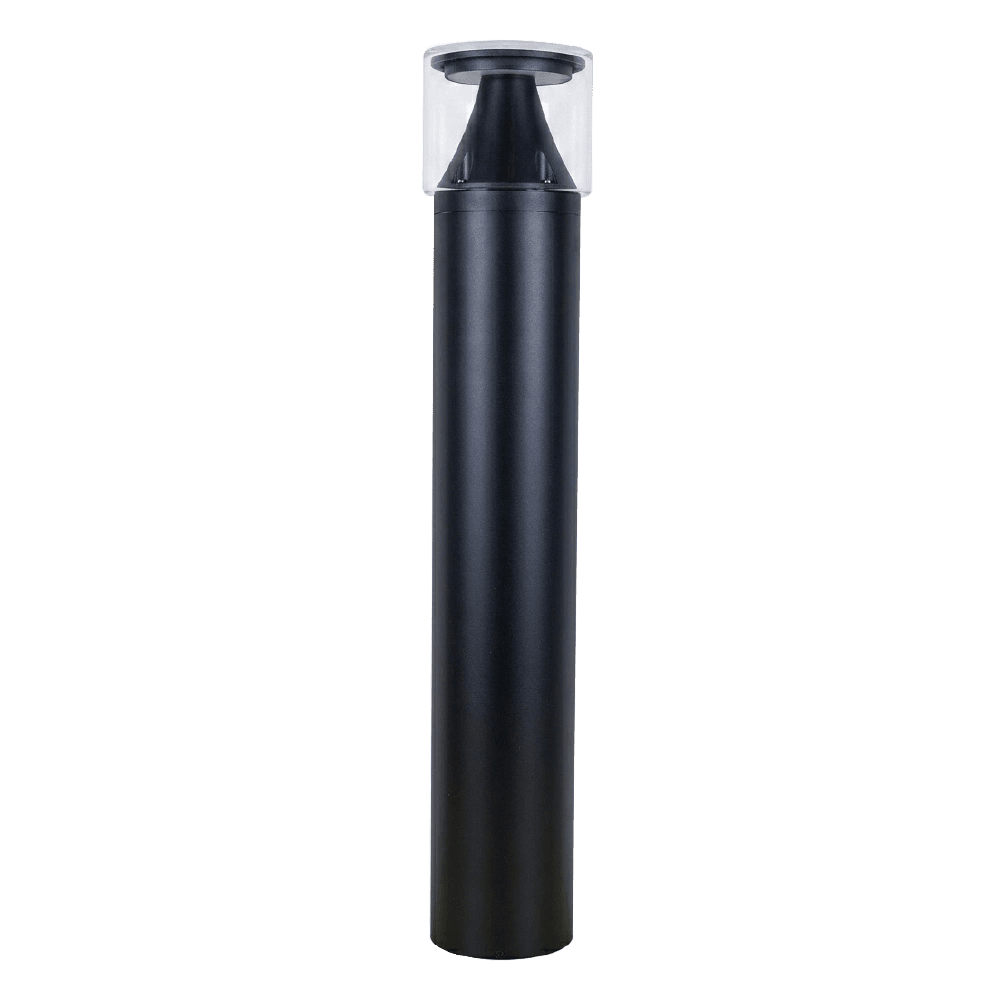 Black cylindrical object with a clear top on a white background