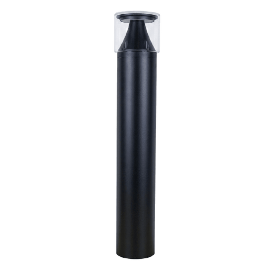 Black cylindrical object with a clear top on a white background
