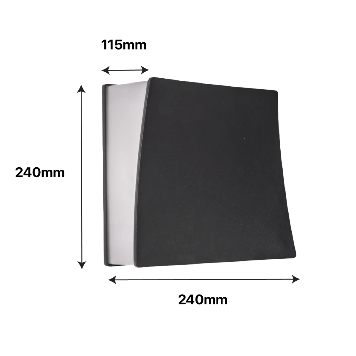 Black rectangular object with dimensions labeled on a white background