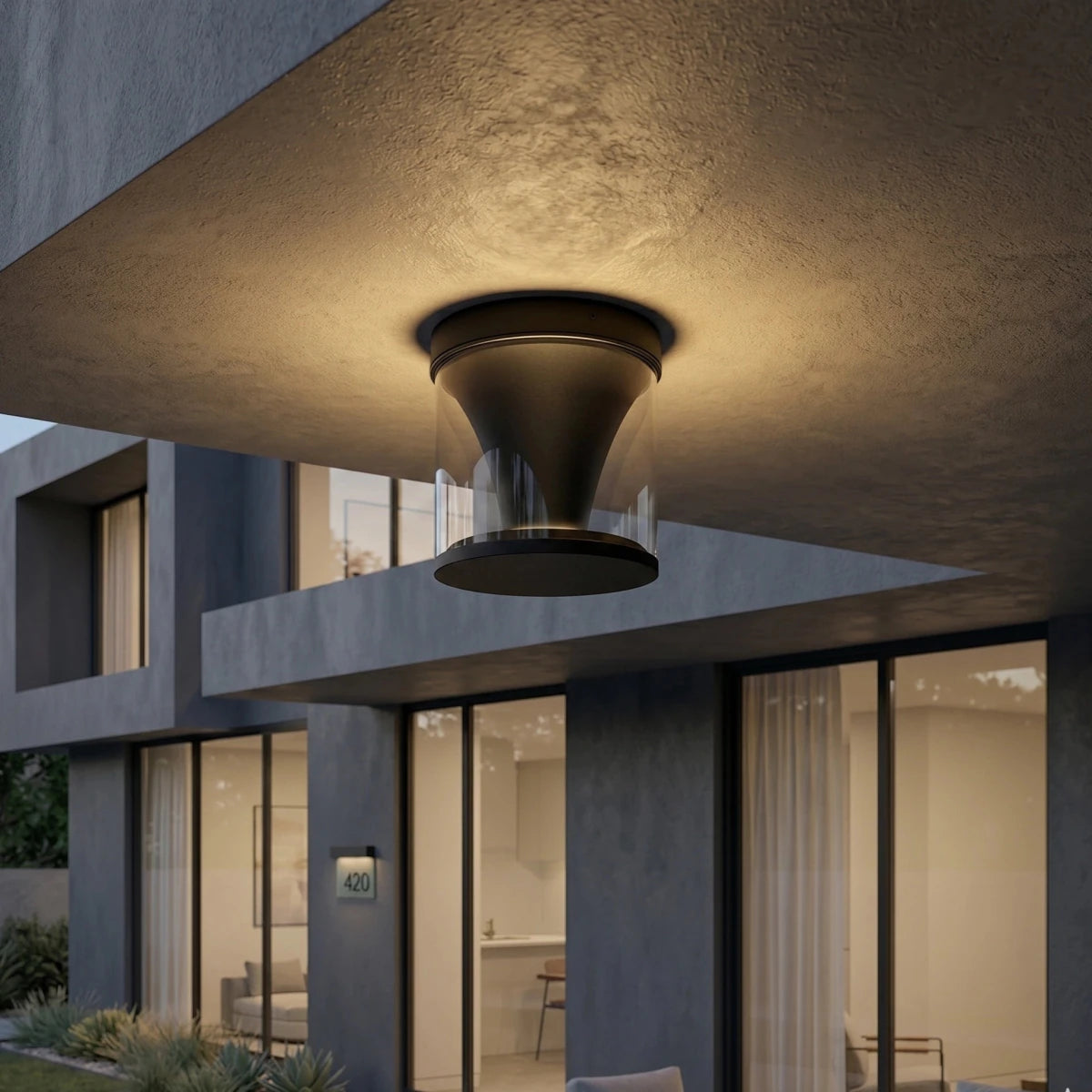 Modern ceiling light fixture in a stylish interior setting