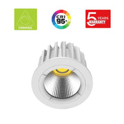 LED downlight with certifications on a white background