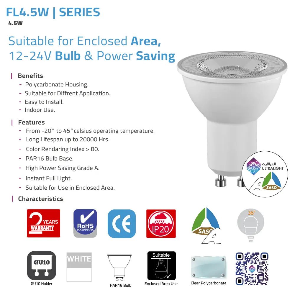 The PAR16 LED bulb features a compact design, It operates on DC 12–24V making it ideal for low-voltage and safe lighting