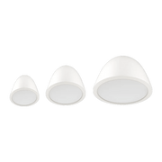 Three white ceiling lights on a white background