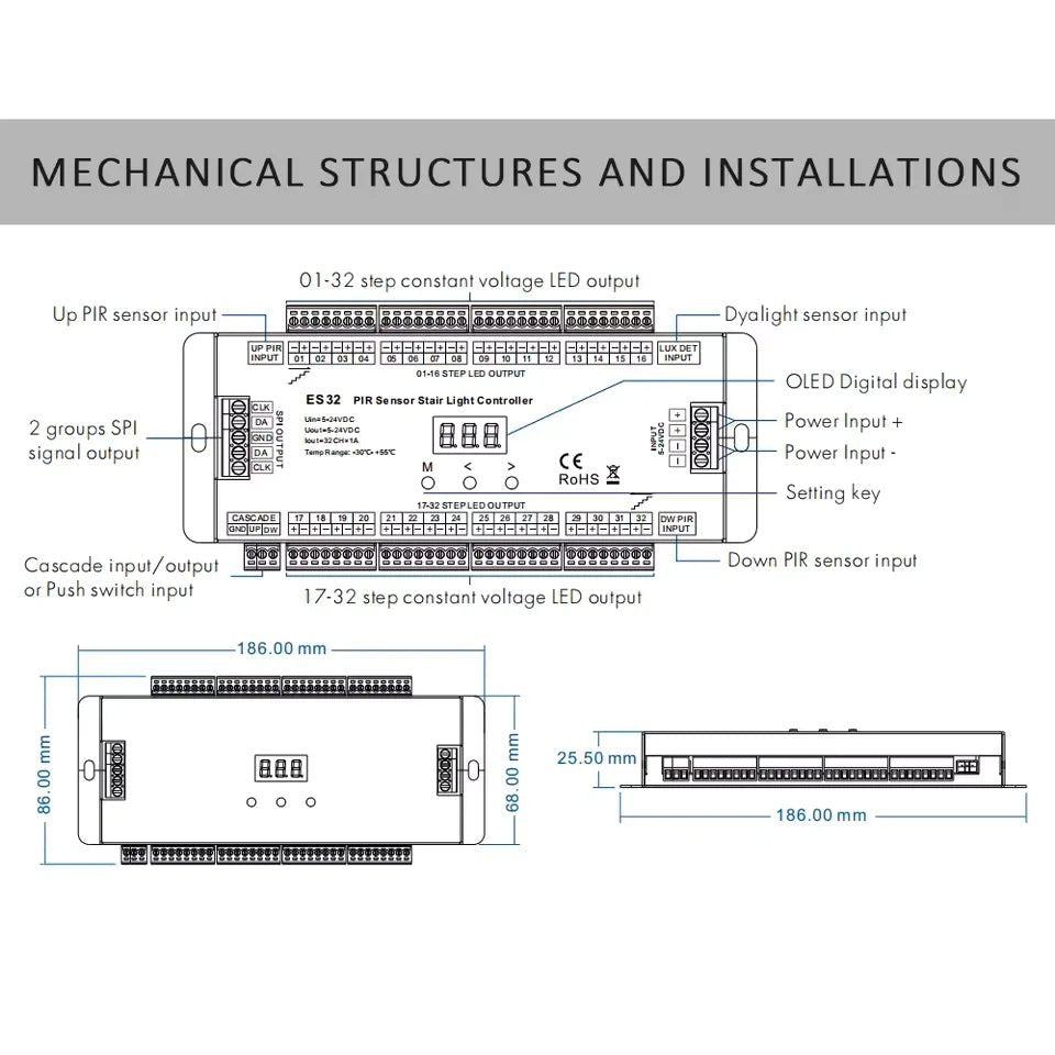 حساس لإنارة الدرج بيانو بـ 32 درجة – جهاز تحكم ذكي بالإضاءة (ES32)