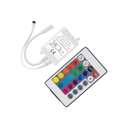 RGB LED remote control with color display on a white background