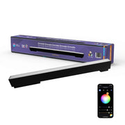 LED strip light with packaging and smartphone displaying color options on a white background