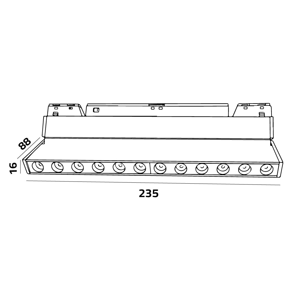 Technical drawing of a rectangular component with dimensions on a white background