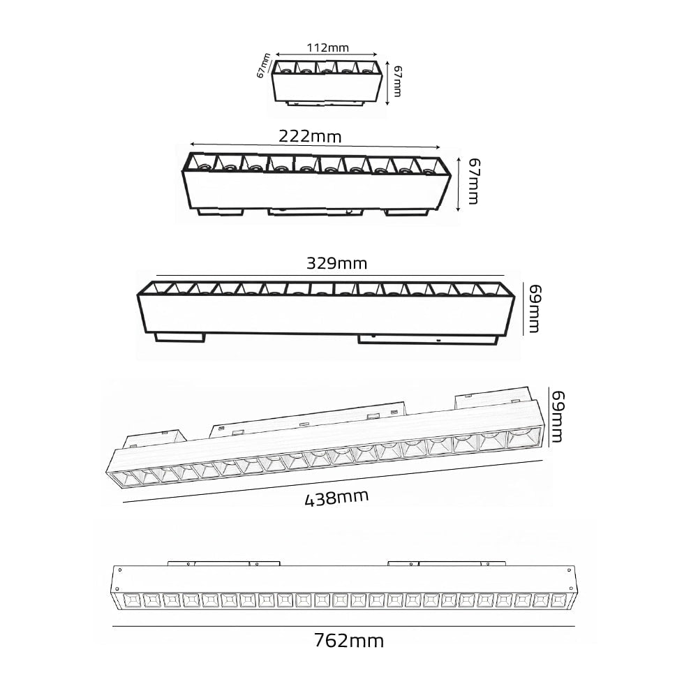 Technical drawing of a rectangular component with dimensions labeled