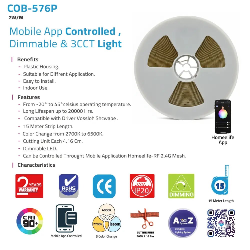Light fixture with app control features on a white background