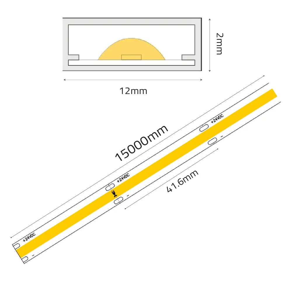 Yellow strip with dimensions labeled on a white background