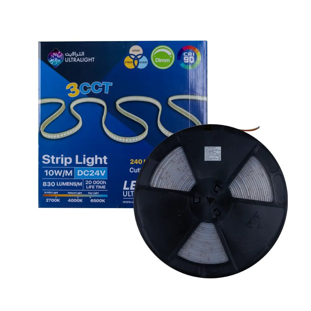 LED strip light with packaging on a white background