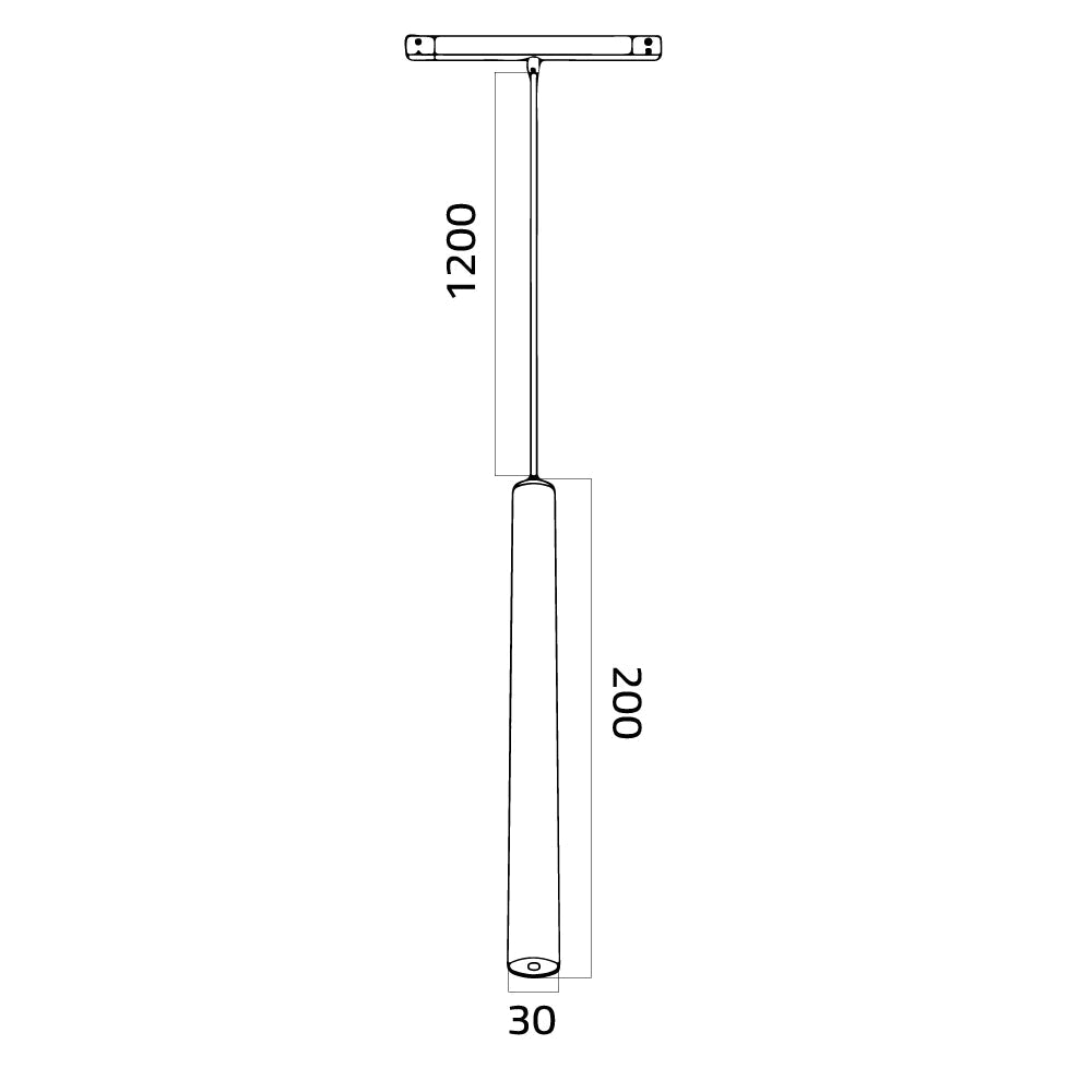 Technical drawing of a vertical pipe with dimensions labeled