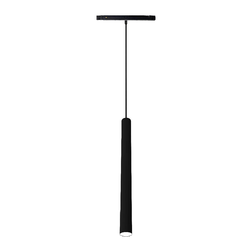 Black pendant light fixture on a white background