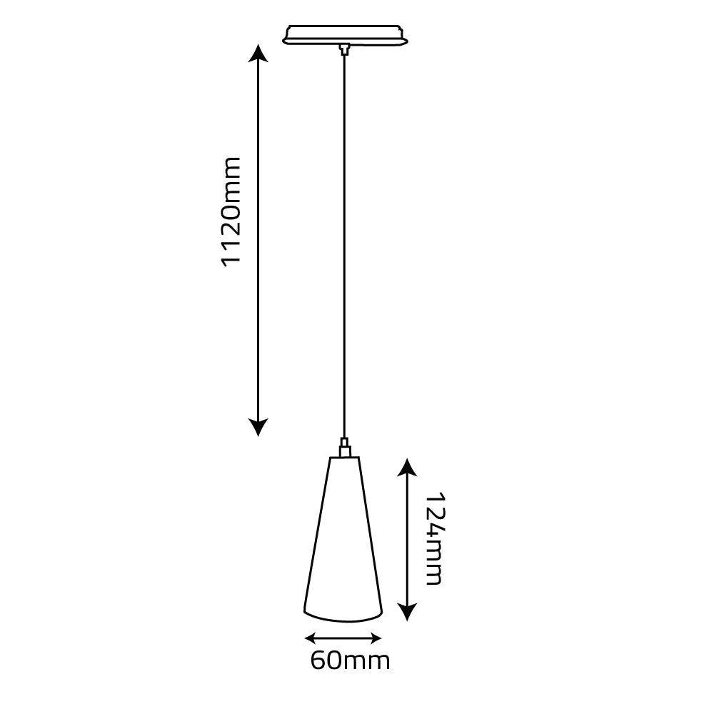 Measurement diagram of a pendant light with dimensions labeled.