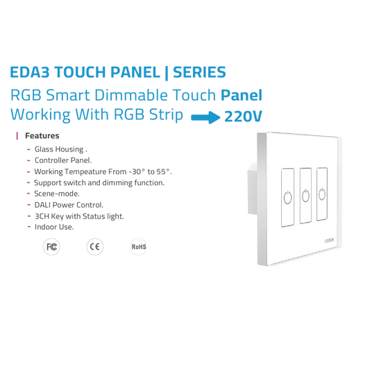 SMART TOUCH PANEL DALI RGB (EDA3) – Intelligent Control with a Sleek Touch - Ultralight