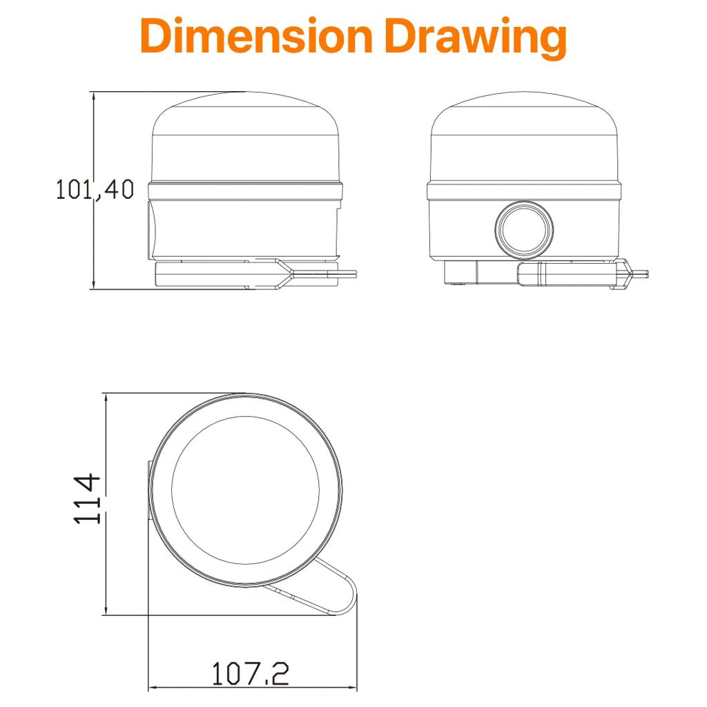 Technical drawing of a cylindrical object with dimensions labeled