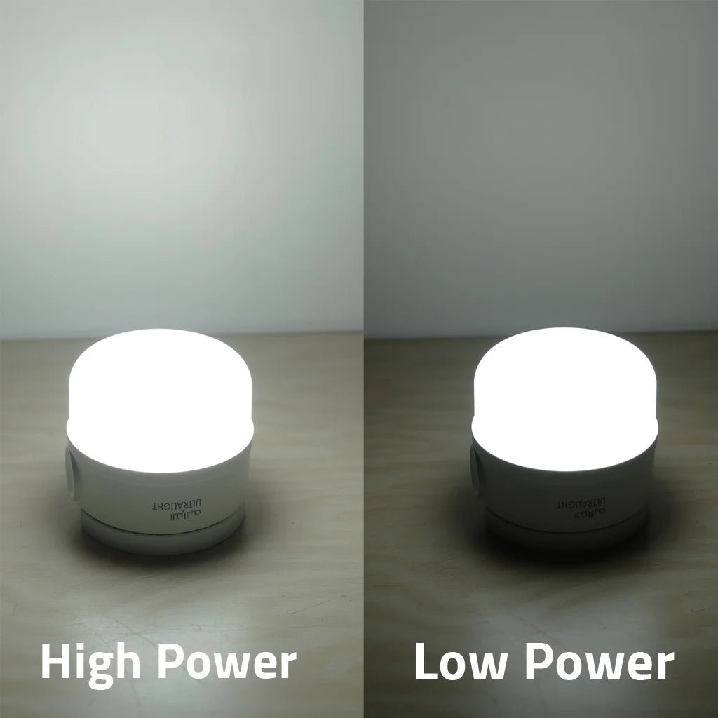 Two night lights labeled 'High Power' and 'Low Power' on a neutral background.
