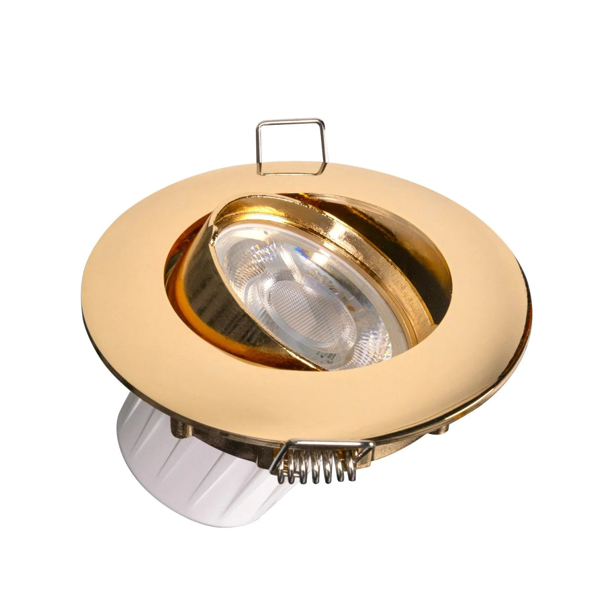 Gold recessed ceiling light on a white background