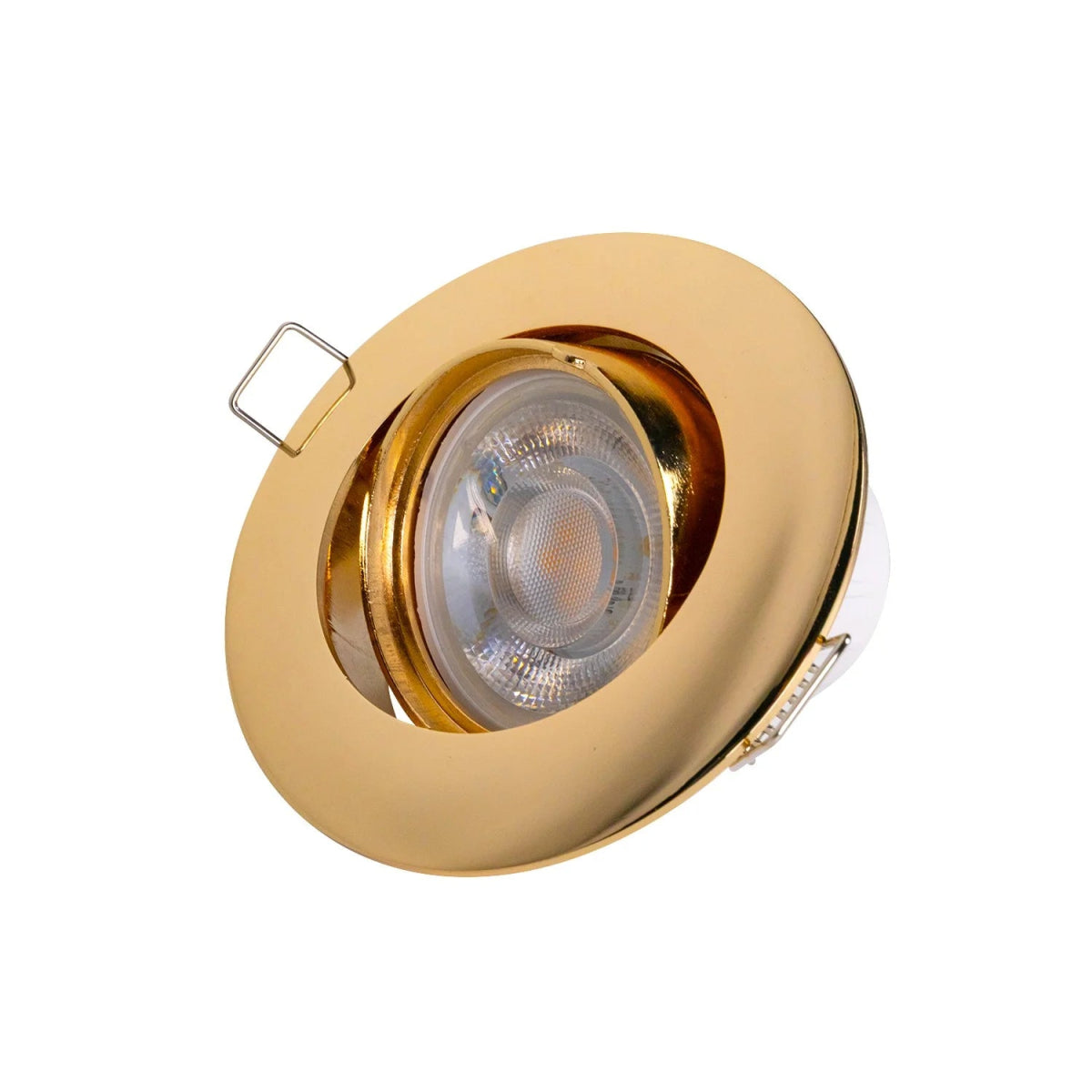 Gold recessed ceiling light on a white background