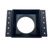 Black square frame with circular cutout on a white background