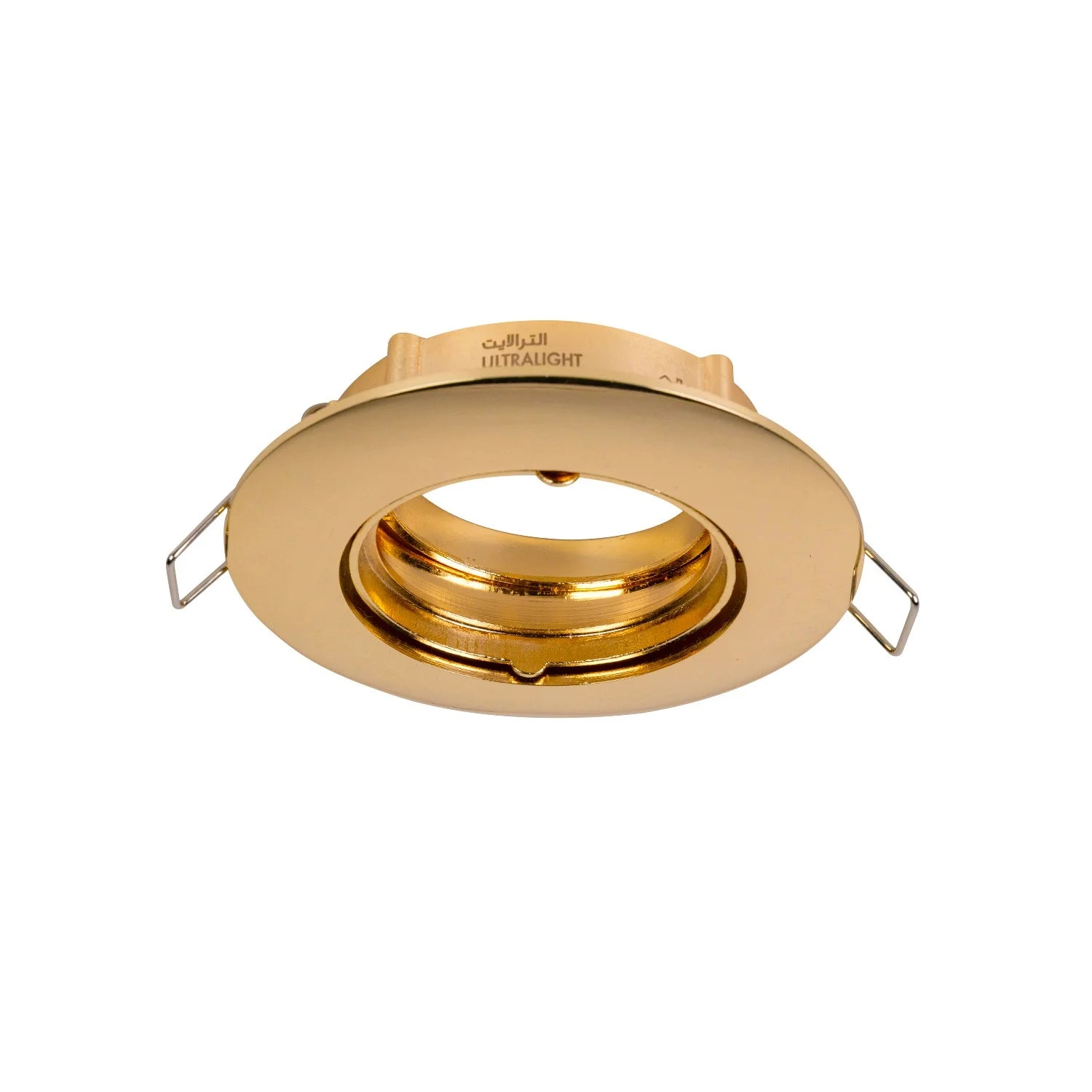 Gold recessed ceiling light on a white background