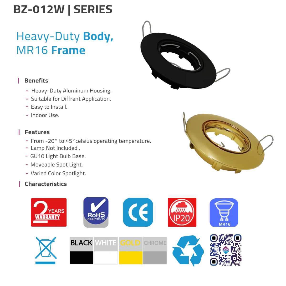 Light fixture with black, gold, and white color options on a white background