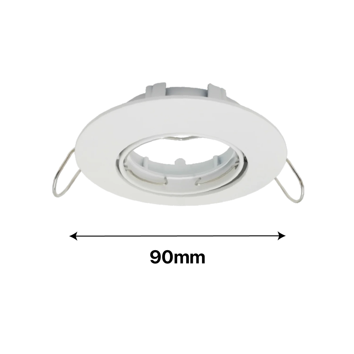 White recessed ceiling light with measurement label on a white background