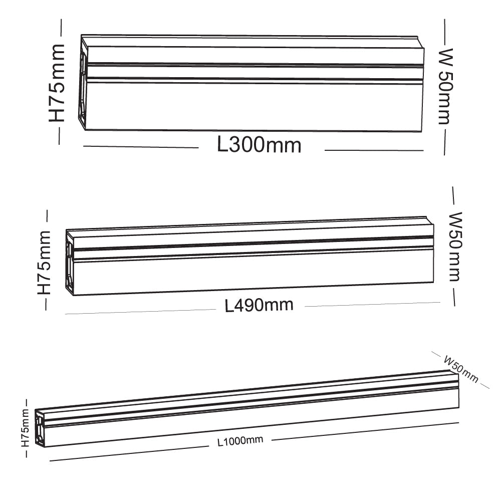 Dimensions of a rectangular metal profile on a white background