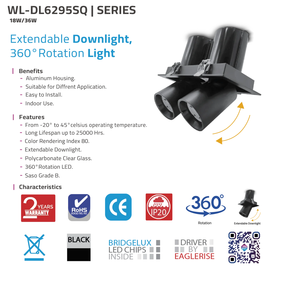 Ultra Light 360° LED Downlight for Modern Indoor Lighting (WL-DL6295SQ)