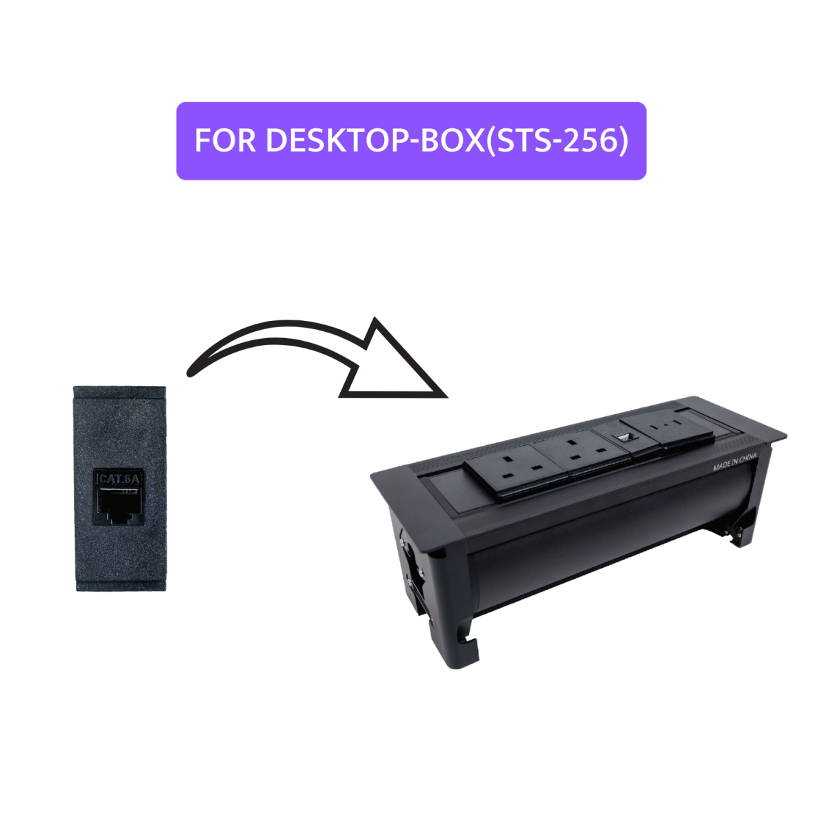 Ultra Light Cat 6A Socket - With Cable Cat6 1.5M - For Desktop-Box (ZM-F12)