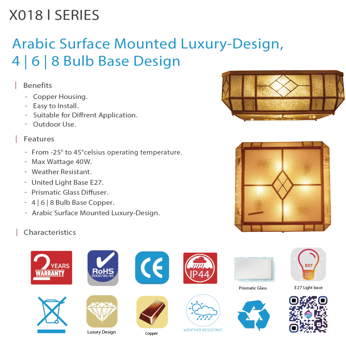 Ultra Light Copper Surface Mounted Light – Luxury Arabic Design Fixture (X018)