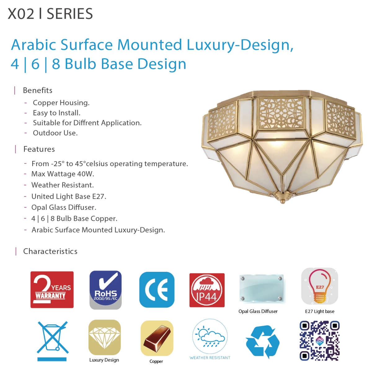 Ultra Light E27 Copper Surface Mounted Light – Arabic Luxury (X02)