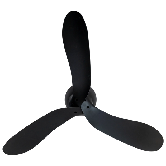 Black three-blade propeller on a white background